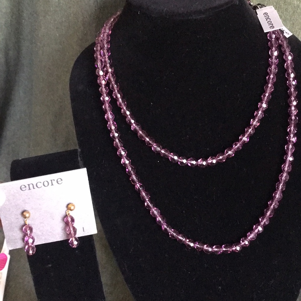 Purple Beaded Necklace Earring Set S18